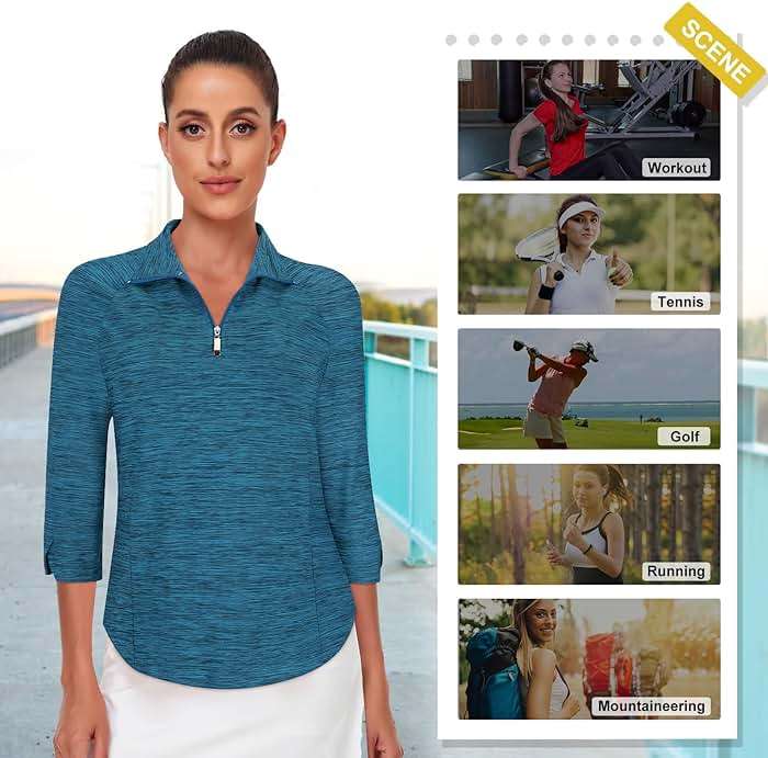 Cucuchy Style Womens Golf Shirt 3/4 Sleeve Quarter Zip Workout Tennis Tops Quick Dry UPF 50+ Shirts - Image 4
