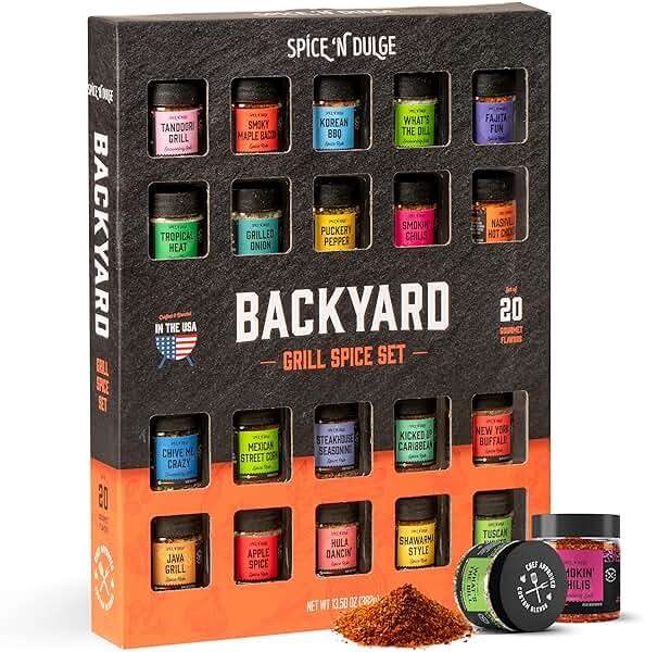 Grilling Spice Set Grill Seasoning Gifts, 20 Unique Spices and Seasonings Jars Gift Set, BBQ Gifts For Men, Dad, Husband, Father, Flavors Like Chili, Cajun, Garlic, Steak, Rub, Herbs, Blend and More - Image 1