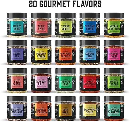Grilling Spice Set Grill Seasoning Gifts, 20 Unique Spices and Seasonings Jars Gift Set, BBQ Gifts For Men, Dad, Husband, Father, Flavors Like Chili, Cajun, Garlic, Steak, Rub, Herbs, Blend and More - Image 3