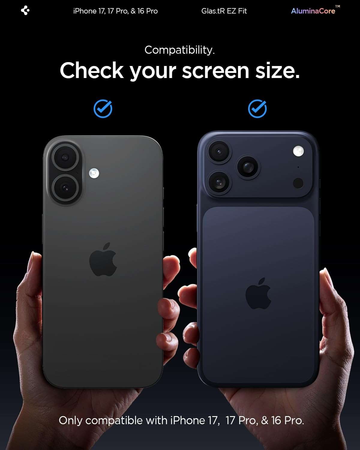 Spigen AluminaCore Tempered Glass Screen Protector [Glas.tR EZ Fit] designed for iPhone 17 Pro | iPhone 17 | iPhone 16 Pro [2 Pack] 9H+ Hardness, Aluminum-Enhanced Durability | 9H Hardness Tempered Glass, Easy Installation Kit, Case-Friendly, Crystal Clear, Touch Responsive, Oleophobic Coating - Image 2