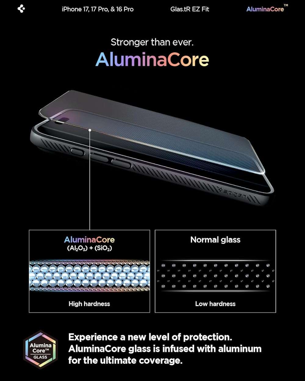 Spigen AluminaCore Tempered Glass Screen Protector [Glas.tR EZ Fit] designed for iPhone 17 Pro | iPhone 17 | iPhone 16 Pro [2 Pack] 9H+ Hardness, Aluminum-Enhanced Durability | 9H Hardness Tempered Glass, Easy Installation Kit, Case-Friendly, Crystal Clear, Touch Responsive, Oleophobic Coating - Image 3