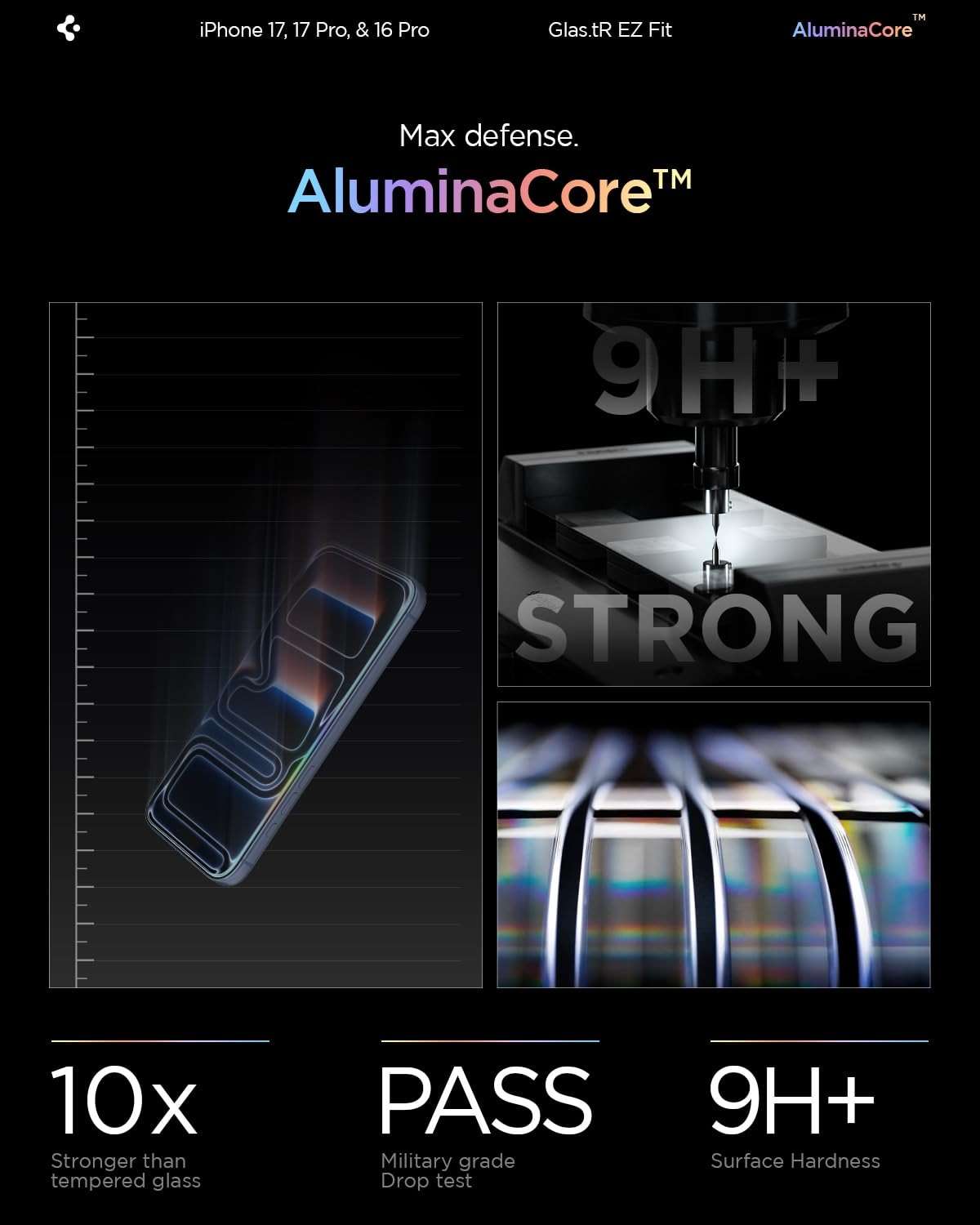 Spigen AluminaCore Tempered Glass Screen Protector [Glas.tR EZ Fit] designed for iPhone 17 Pro | iPhone 17 | iPhone 16 Pro [2 Pack] 9H+ Hardness, Aluminum-Enhanced Durability | 9H Hardness Tempered Glass, Easy Installation Kit, Case-Friendly, Crystal Clear, Touch Responsive, Oleophobic Coating - Image 4