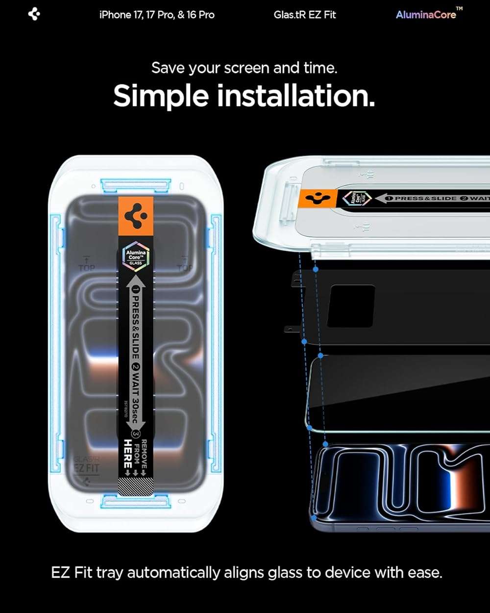 Spigen AluminaCore Tempered Glass Screen Protector [Glas.tR EZ Fit] designed for iPhone 17 Pro | iPhone 17 | iPhone 16 Pro [2 Pack] 9H+ Hardness, Aluminum-Enhanced Durability | 9H Hardness Tempered Glass, Easy Installation Kit, Case-Friendly, Crystal Clear, Touch Responsive, Oleophobic Coating - Image 5