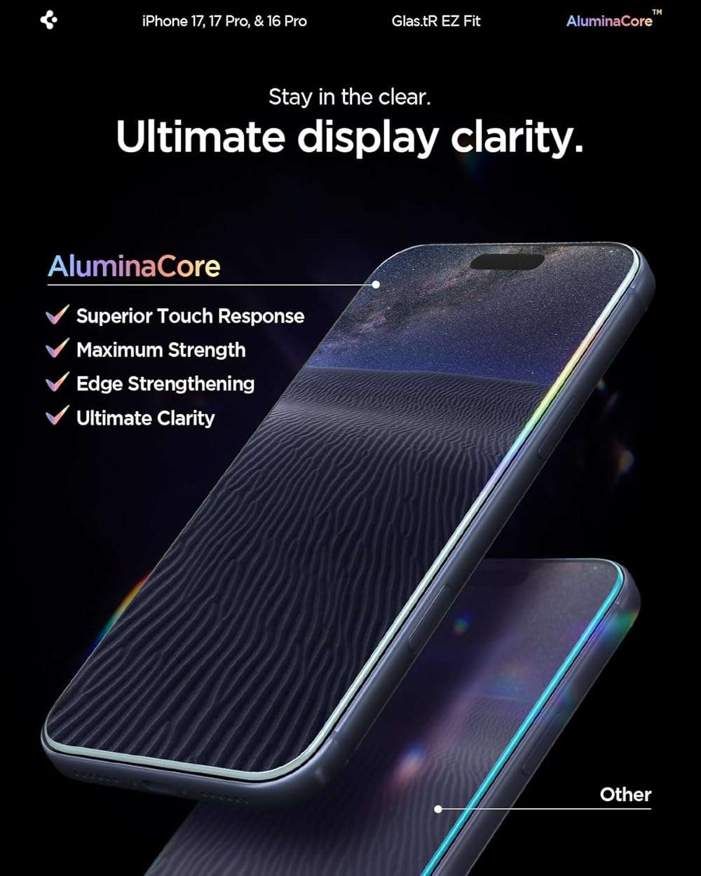 Spigen AluminaCore Tempered Glass Screen Protector [Glas.tR EZ Fit] designed for iPhone 17 Pro | iPhone 17 | iPhone 16 Pro [2 Pack] 9H+ Hardness, Aluminum-Enhanced Durability | 9H Hardness Tempered Glass, Easy Installation Kit, Case-Friendly, Crystal Clear, Touch Responsive, Oleophobic Coating - Image 7