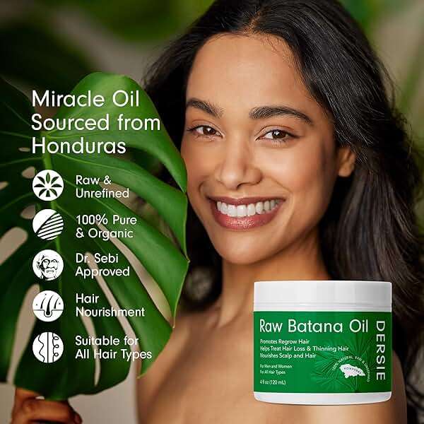 Raw Batana Oil for Hair Growth: Unrefined Solid Batana Oil Sourced from Honduras - 100% Pure & Organic Approved by Dr Sebi - Promotes Thicker & Stronger Hair for Women & Men (4 FL OZ) - Image 4