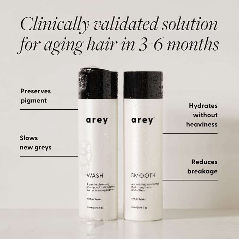 Arey Shower Duo | Daily Wash Shampoo and Smooth Conditioner Set | Delay + Reduce the Signs of Aging Grey Hair | Retain Moisture, Promote Smoothness | Vegan, Gluten-Free & Cruelty Free (2 Pack) - Image 2