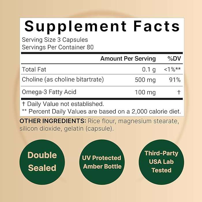NatureBell Choline 500 mg with Omega-3 Fatty Acids, 240 Capsules | Extra Strength 2-in-1 Choline Bitartrate Formula | Non-GMO - Image 2