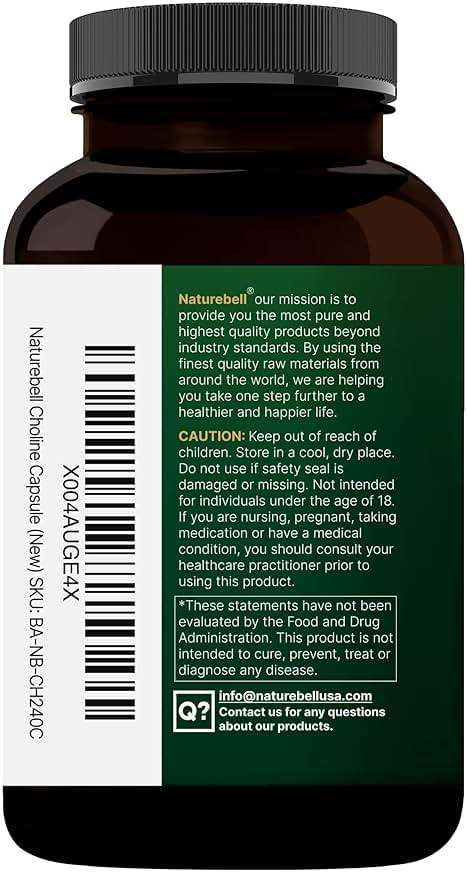 NatureBell Choline 500 mg with Omega-3 Fatty Acids, 240 Capsules | Extra Strength 2-in-1 Choline Bitartrate Formula | Non-GMO - Image 8