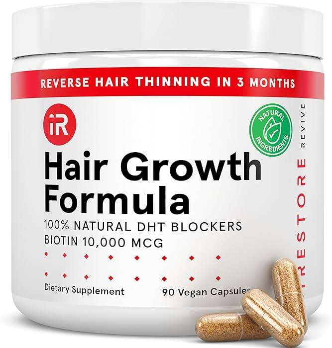 iRestore Hair Growth Supplement - Hair Loss Vitamins for Women and Men - Biotin Multivitamins & DHT Blocker to Reduce Hair Thinning - Hair Regrowth Pills - 30 Days Supply 90 Count (Pack of 1) - Image 1