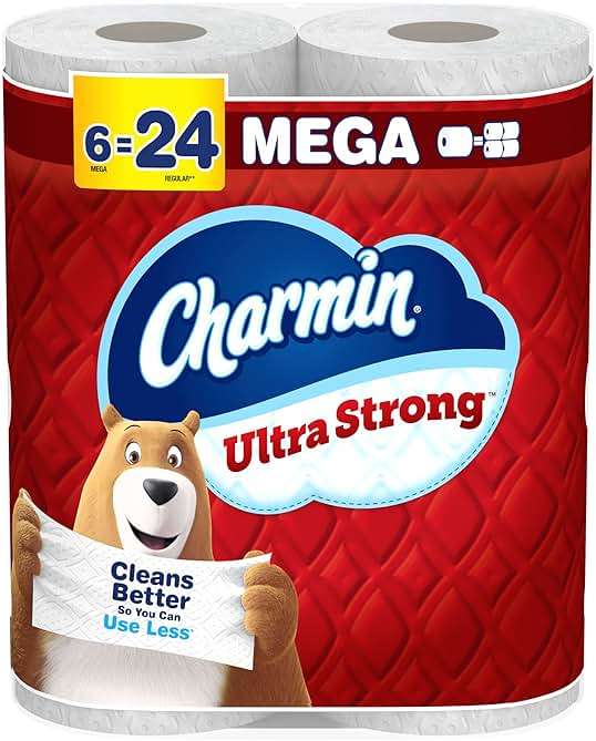 Charmin Ultra Strong Toilet Paper, 6 Mega = 24 Regular Rolls, 2-Ply, White - Image 1