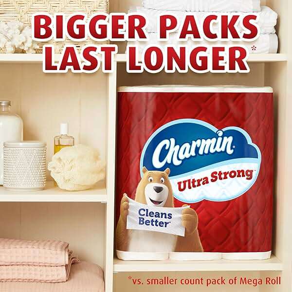 Charmin Ultra Strong Toilet Paper, 6 Mega = 24 Regular Rolls, 2-Ply, White - Image 10