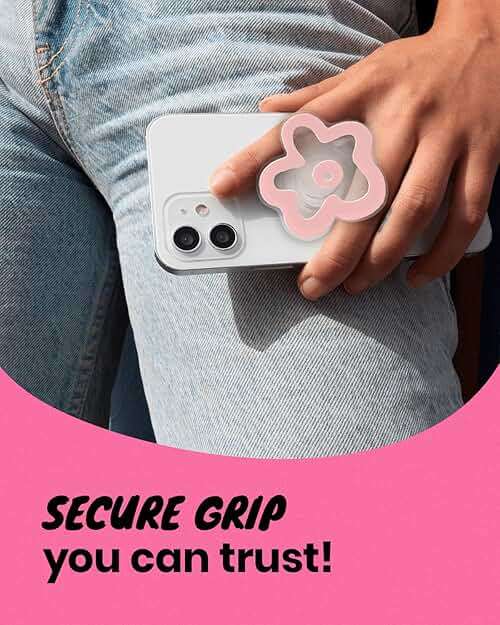 OnTheGrip Cute Transparent Daisy Flower Shape Design Mobile Phone Grip Compatible with Magsafe Multi Functional Collapsible Stand Holder for Smartphone Tablet Cell Phone Accessory (Pink) - Image 5