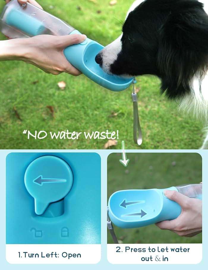 MoonyMars Portable Water Bottle for Dogs, 3 in 1 Pet Travel Bowl Dispenser with Food Treat Container & Poop Bag Holder, Summer Outdoor Walking Hiking Accessories for Large Dog On The Go - Blue, 20oz - Image 3