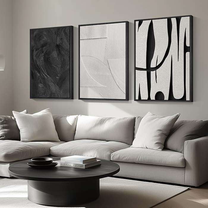 Framed Black and White Abstract Wall Art for Living Room, 3 Piece 24x36 In | Large Black White Canvas Prints, Modern Minimalist Paintings, Abstract Artwork for Walls, Bedroom Office Pictures Wall Decor - Image 2