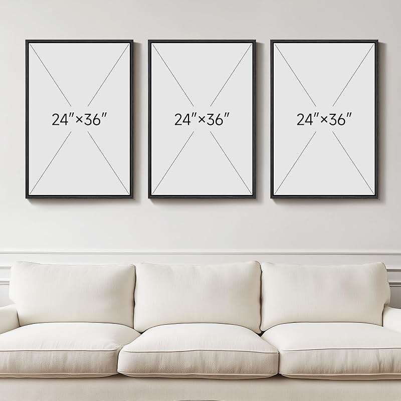 Framed Black and White Abstract Wall Art for Living Room, 3 Piece 24x36 In | Large Black White Canvas Prints, Modern Minimalist Paintings, Abstract Artwork for Walls, Bedroom Office Pictures Wall Decor - Image 3