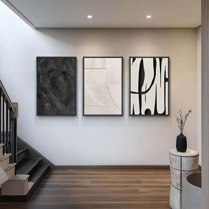 Framed Black and White Abstract Wall Art for Living Room, 3 Piece 24x36 In | Large Black White Canvas Prints, Modern Minimalist Paintings, Abstract Artwork for Walls, Bedroom Office Pictures Wall Decor - Image 4