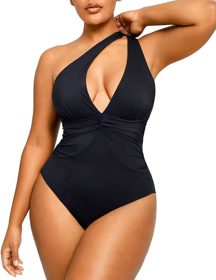 SHAPELLX Women's One Piece Swimsuit Tummy Control Ruched Full Coverage Bathing Suit V Neck Slimming Swimwear - Image 1