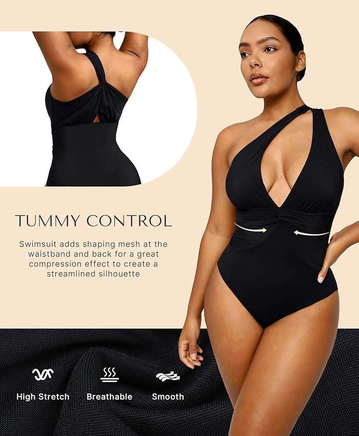 SHAPELLX Women's One Piece Swimsuit Tummy Control Ruched Full Coverage Bathing Suit V Neck Slimming Swimwear - Image 2