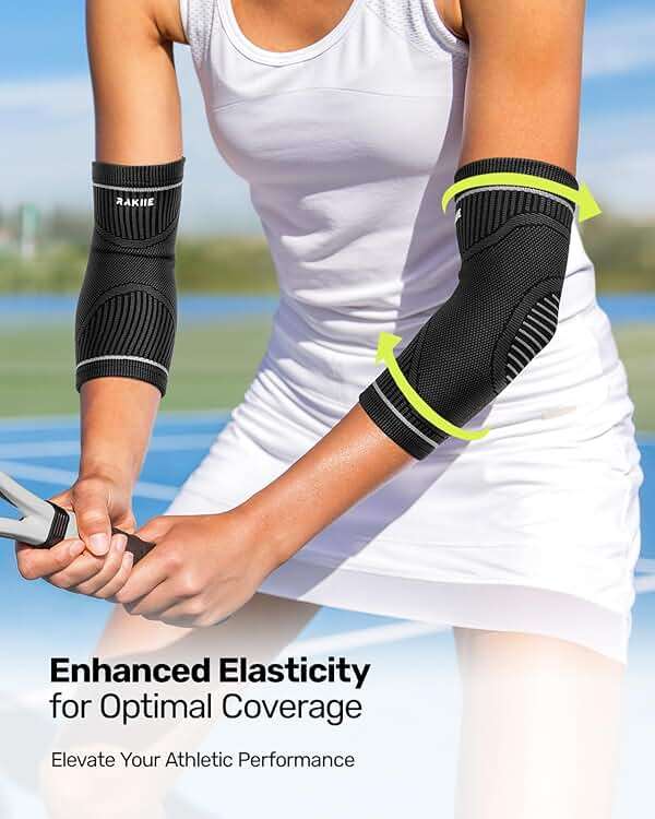 Rakiie Elbow Compression Sleeve 2 Pack, High Elastic Elbow Brace for Tendonitis and Tennis Elbow for Women & Men, Elbow Sleeve for Tennis, Golfer, Badminton, Weightlifting, Grey M - Image 2