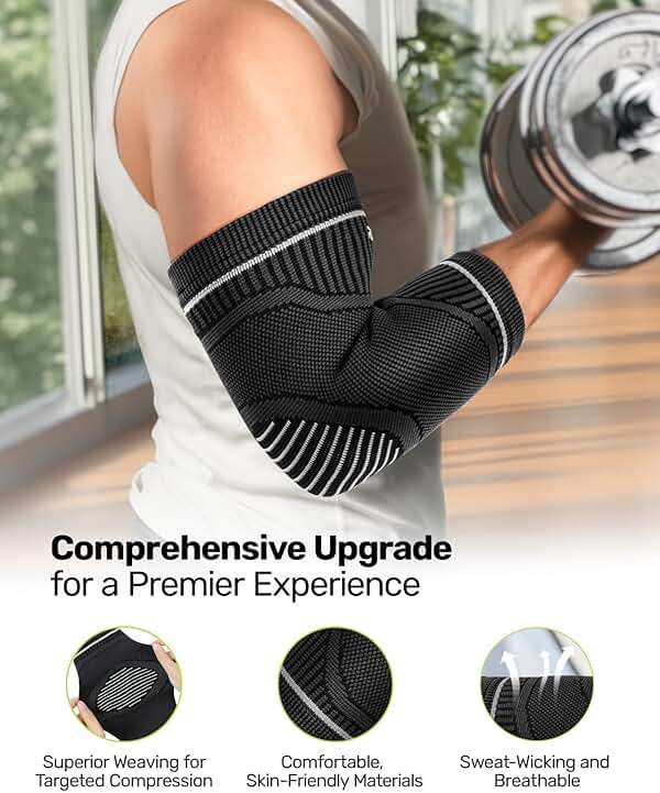 Rakiie Elbow Compression Sleeve 2 Pack, High Elastic Elbow Brace for Tendonitis and Tennis Elbow for Women & Men, Elbow Sleeve for Tennis, Golfer, Badminton, Weightlifting, Grey M - Image 3