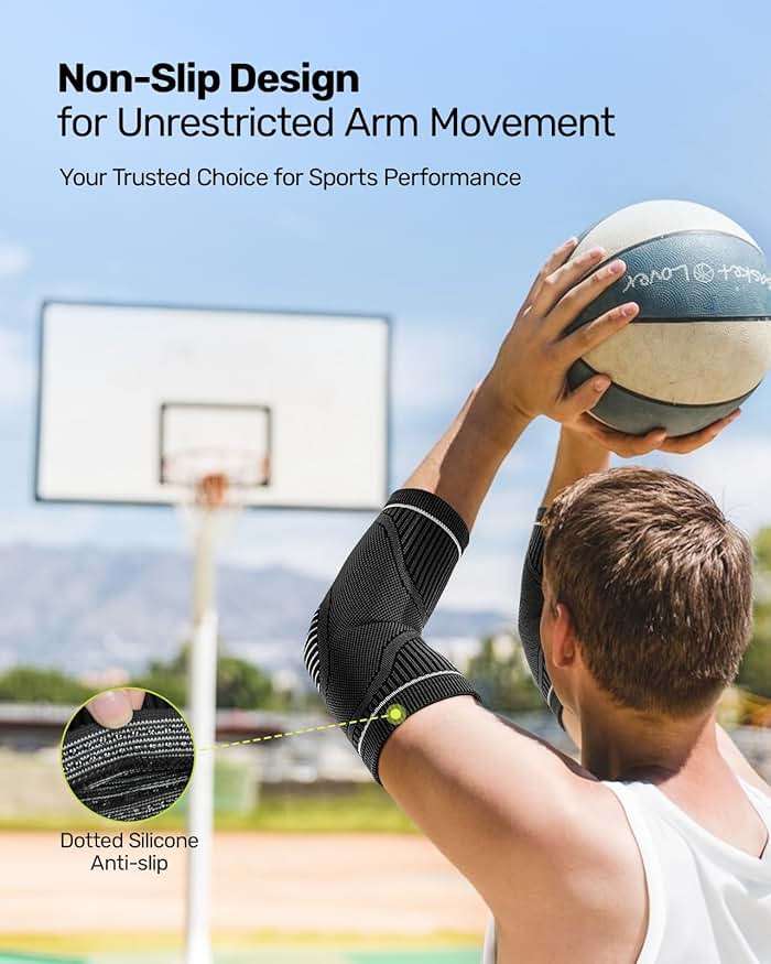 Rakiie Elbow Compression Sleeve 2 Pack, High Elastic Elbow Brace for Tendonitis and Tennis Elbow for Women & Men, Elbow Sleeve for Tennis, Golfer, Badminton, Weightlifting, Grey M - Image 6