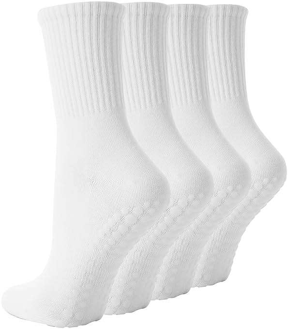 TOAMOUR 4 Pairs Pilates Socks with Grips for Women, Non Slip Yoga Athletic Ballet Barre Dance Workout Crew Socks - Image 1