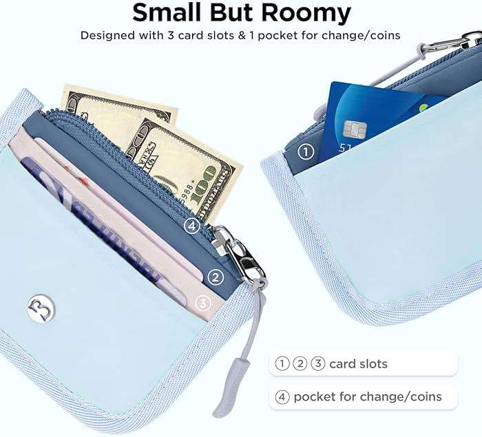 Babysun Mini Rfid Card Holder Slim Wallet with Change Zipper Pocket/3 Crad Slots/Key Ring, Small Wallet Thin Credit Card Wallet for Women & Men - Image 3