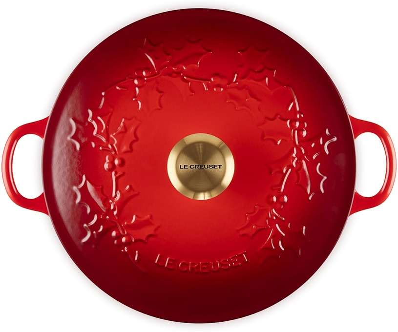 Le Creuset Enameled Cast Iron Holly Collection Soup Pot, 4.5 qt., Cerise with Gold Knob - Image 3