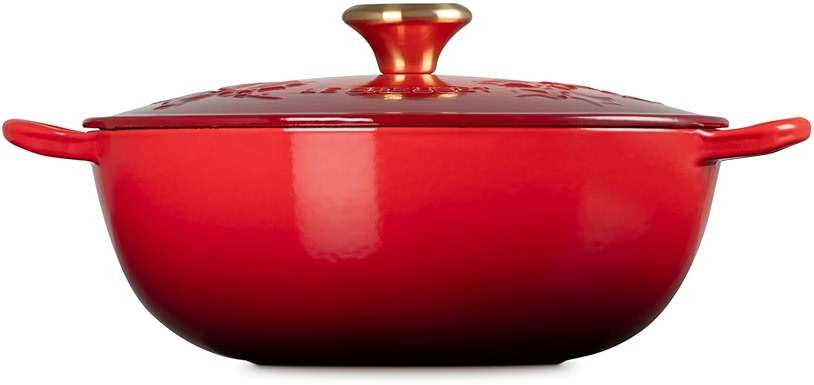 Le Creuset Enameled Cast Iron Holly Collection Soup Pot, 4.5 qt., Cerise with Gold Knob - Image 5