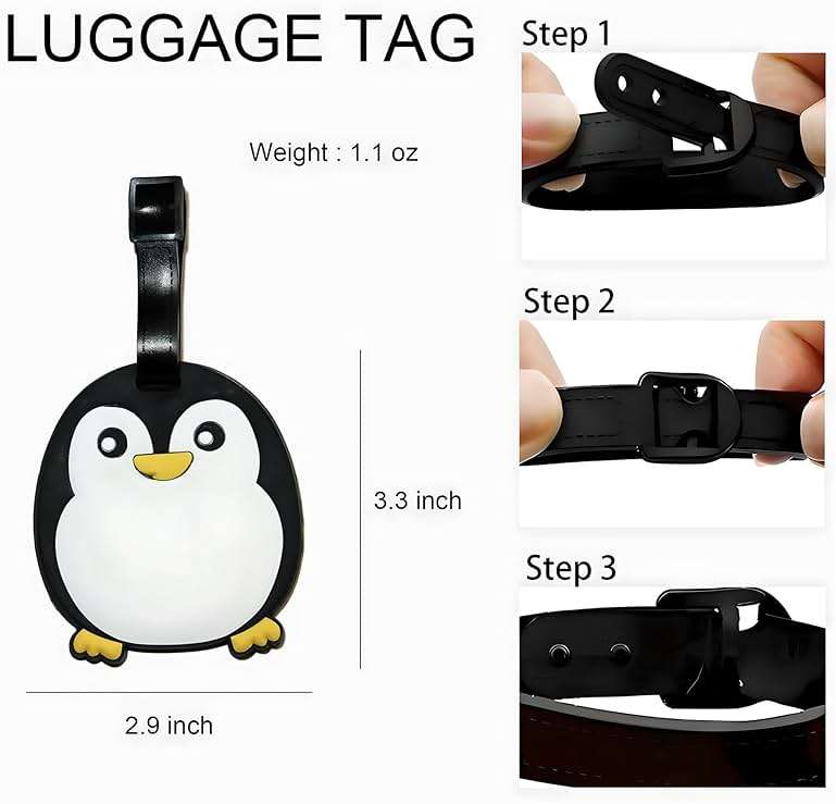 Luggage Tags for Suitcases, Cute Penguin Silicone Luggage Tag with Name ID Card, Suitcase Tags and Bag Tags for Luggage, Carry On, Backpack, School Bag, Kids Teens Adults - Image 2