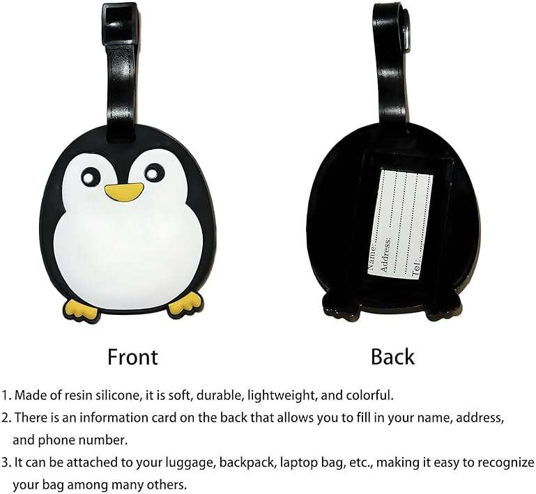 Luggage Tags for Suitcases, Cute Penguin Silicone Luggage Tag with Name ID Card, Suitcase Tags and Bag Tags for Luggage, Carry On, Backpack, School Bag, Kids Teens Adults - Image 3