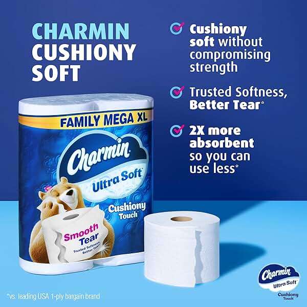Charmin Ultra Soft Cushiony Touch Toilet Paper, 18 Family Mega XL = 126 Regular Rolls, 2-Ply, White - Image 3