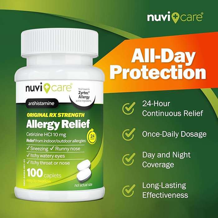 Nuvicare 24-Hour Allergy Medicine - Cetirizine Hydrochloride 10mg Tablets - Compare to the Active Ingredient in Zyrtec Antihistamine Meds - Generic Allergy Pills for All Day Allergy Relief (100 Count) - Image 3
