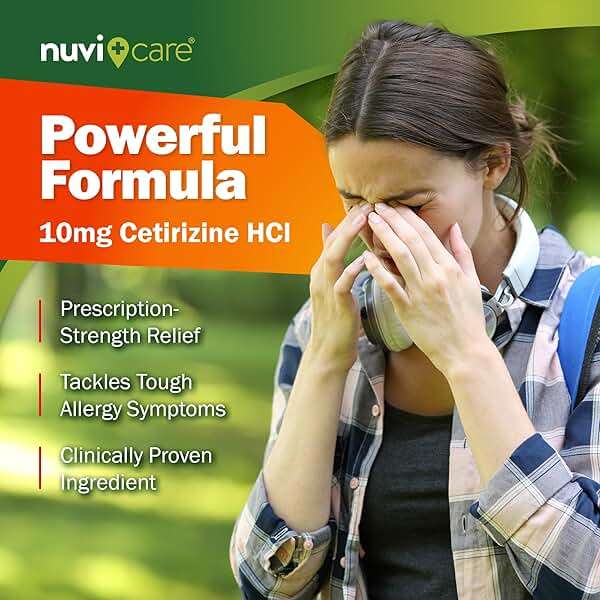 Nuvicare 24-Hour Allergy Medicine - Cetirizine Hydrochloride 10mg Tablets - Compare to the Active Ingredient in Zyrtec Antihistamine Meds - Generic Allergy Pills for All Day Allergy Relief (100 Count) - Image 5