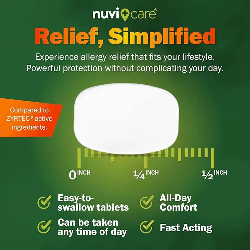 Nuvicare 24-Hour Allergy Medicine - Cetirizine Hydrochloride 10mg Tablets - Compare to the Active Ingredient in Zyrtec Antihistamine Meds - Generic Allergy Pills for All Day Allergy Relief (100 Count) - Image 6