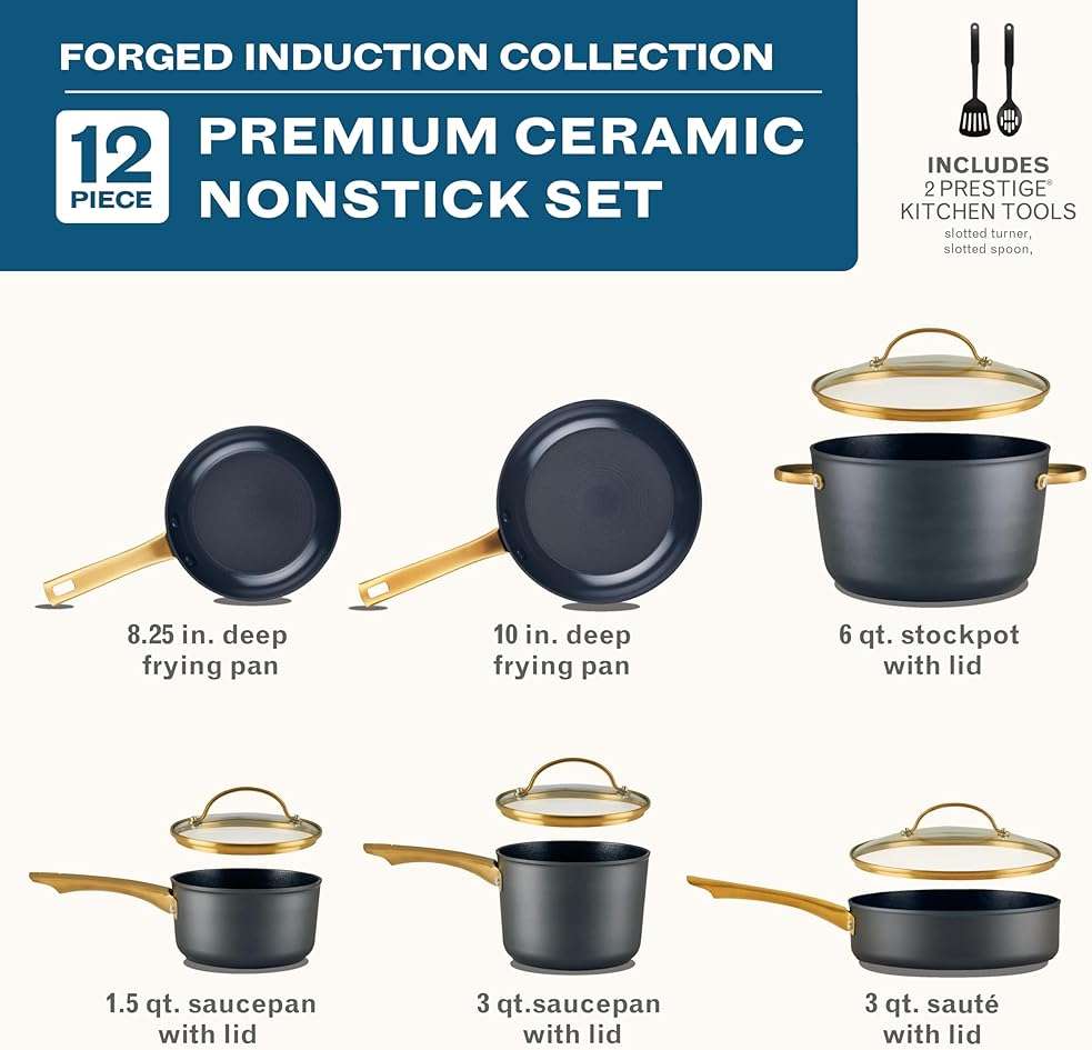 Farberware Forged Induction Ceramic Nonstick Cookware Set, 12-Piece, Black Pots & Pans - Image 3