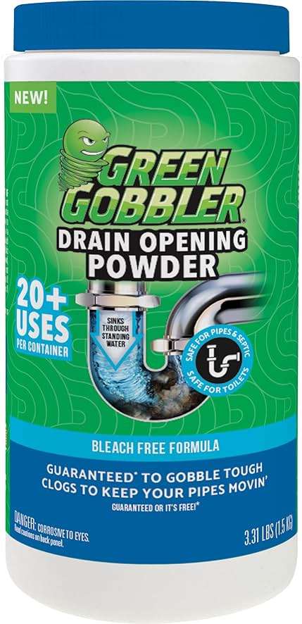 Green Gobbler Drain Clog Remover & Drain Cleaner Powder, 20+ Treatments, Maintenance Breaks Down Grease, Paper, Fat & Oil, Septic Safe - Image 1