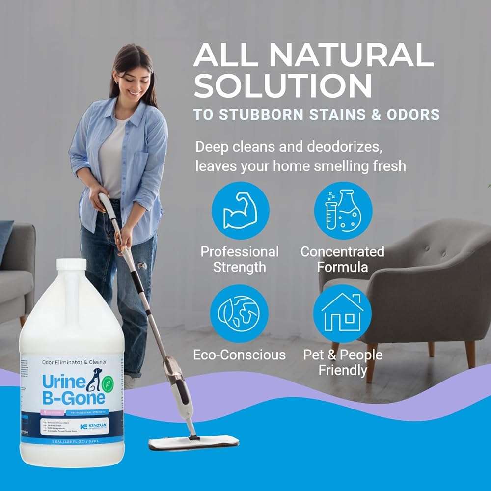 Urine B-Gone, Professional Enzyme Odor Eliminator & Pet Stain Remover, Human, Cat & Dog Urine Cleaner, Effective on Laundry, Carpets & More, Lavender Scent, 1 Gallon - Image 4