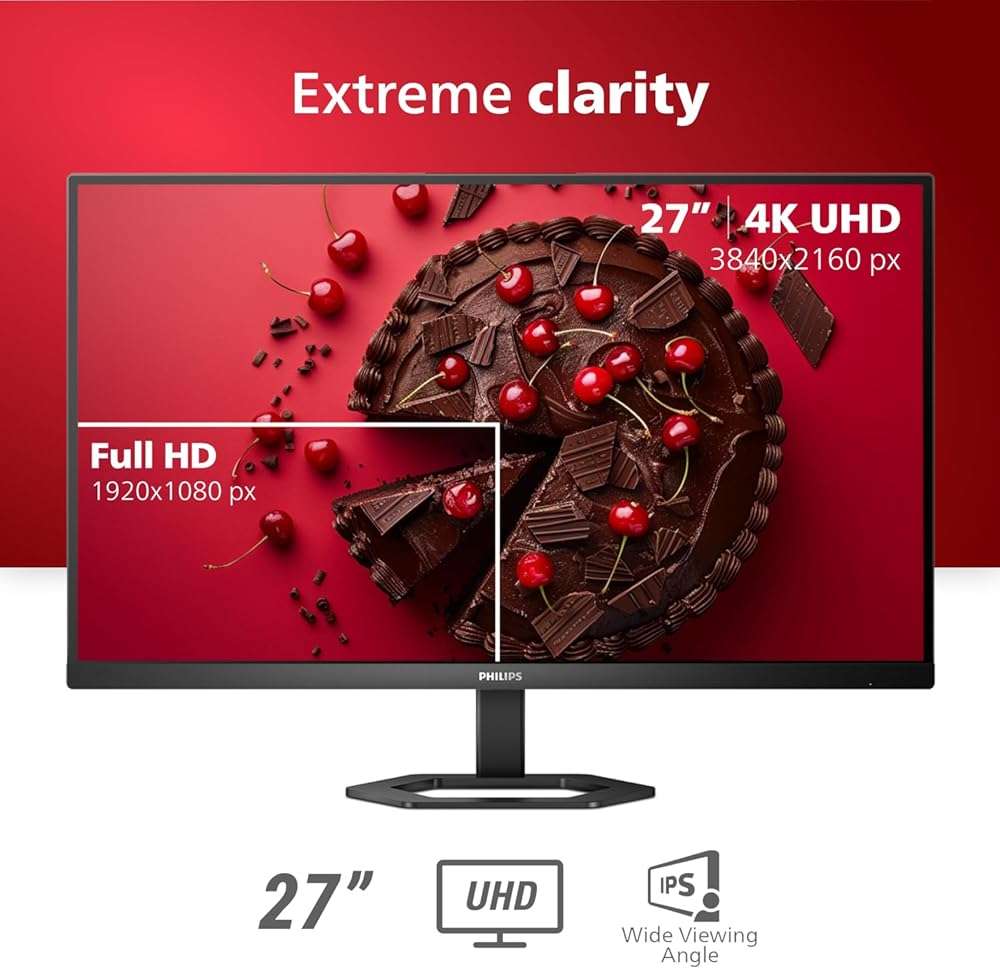 Philips 27 Inch 4K Computer Monitor, UHD 3840x2160 IPS Display with 65W USB-C Charging, HDR400, HDMI, DisplayPort, Height Adjustable Stand, 4 Year Advance Replacement Warranty, 27E1N5900R - Image 2