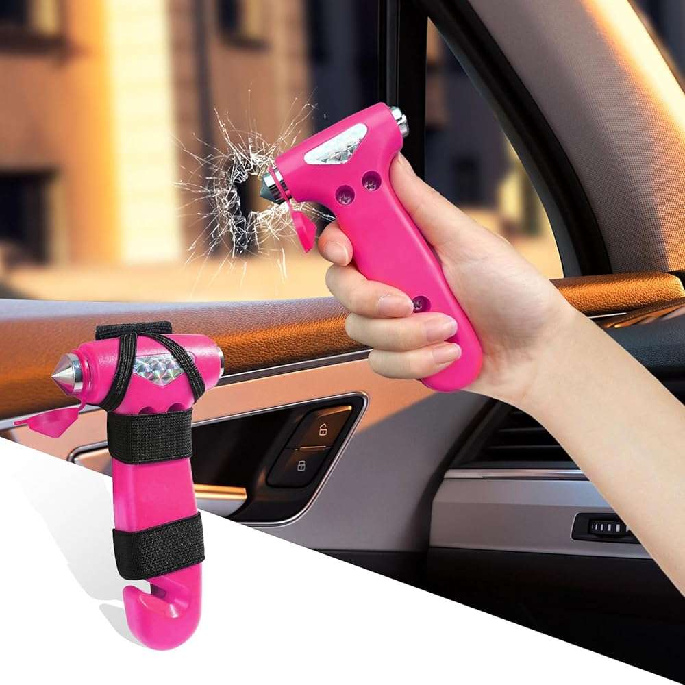 RGOAANC Car Safety Hammer, Metallic Multifunctional Automotive Window Breaker and Seatbelt Cutter, 3-in-1 Safety Emergency Car Escape Tool, Road Trip Essential and Must Haves Car Accessories - Image 1