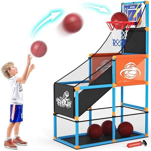 Arcade Basketball Game Set Boy Toys: Indoor Basketball Hoop with 4 Balls Outdoor Sports Toy for Kids 3-12 Years Old Adjustable Height with Air Pump Kid Party Games Birthday Gifts for Boys Girls Teens - Image 1