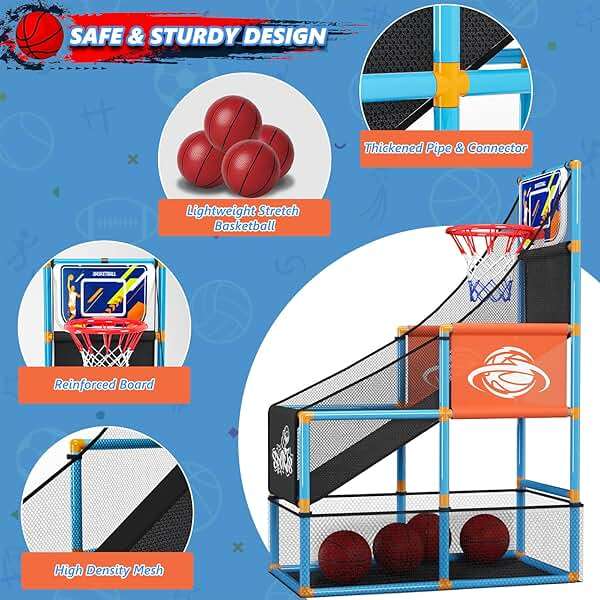 Arcade Basketball Game Set Boy Toys: Indoor Basketball Hoop with 4 Balls Outdoor Sports Toy for Kids 3-12 Years Old Adjustable Height with Air Pump Kid Party Games Birthday Gifts for Boys Girls Teens - Image 2