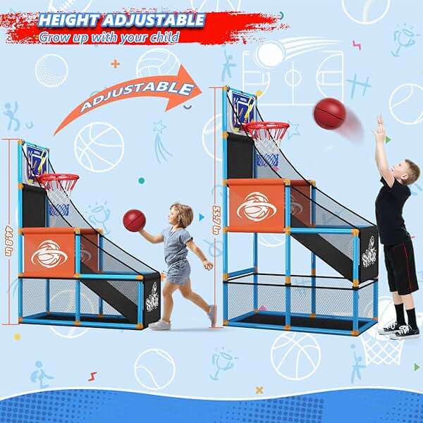 Arcade Basketball Game Set Boy Toys: Indoor Basketball Hoop with 4 Balls Outdoor Sports Toy for Kids 3-12 Years Old Adjustable Height with Air Pump Kid Party Games Birthday Gifts for Boys Girls Teens - Image 3