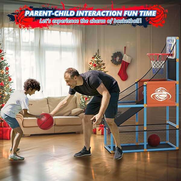 Arcade Basketball Game Set Boy Toys: Indoor Basketball Hoop with 4 Balls Outdoor Sports Toy for Kids 3-12 Years Old Adjustable Height with Air Pump Kid Party Games Birthday Gifts for Boys Girls Teens - Image 4