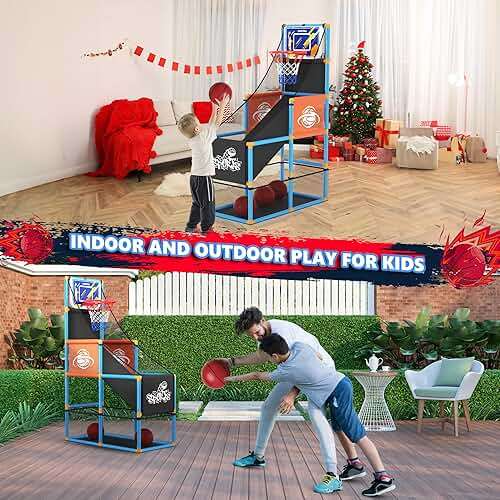Arcade Basketball Game Set Boy Toys: Indoor Basketball Hoop with 4 Balls Outdoor Sports Toy for Kids 3-12 Years Old Adjustable Height with Air Pump Kid Party Games Birthday Gifts for Boys Girls Teens - Image 5