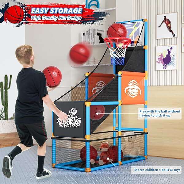 Arcade Basketball Game Set Boy Toys: Indoor Basketball Hoop with 4 Balls Outdoor Sports Toy for Kids 3-12 Years Old Adjustable Height with Air Pump Kid Party Games Birthday Gifts for Boys Girls Teens - Image 6