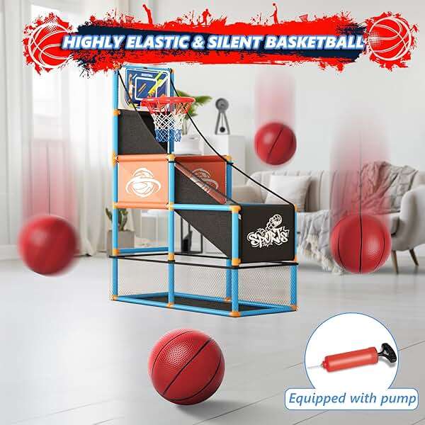 Arcade Basketball Game Set Boy Toys: Indoor Basketball Hoop with 4 Balls Outdoor Sports Toy for Kids 3-12 Years Old Adjustable Height with Air Pump Kid Party Games Birthday Gifts for Boys Girls Teens - Image 7