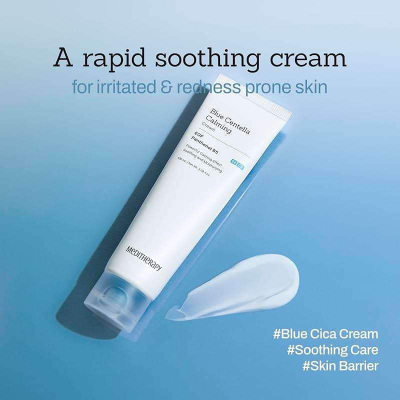 MEDITHERAPY Blue Centella Calming Cream - Hydrating Korean Face Moisturizer - Rapid Soothing Moisturizer Face Cream for All Types - Strengthening Skin Barrier for Glowing Skin - Non-Clogging 3.38 fl. - Image 2