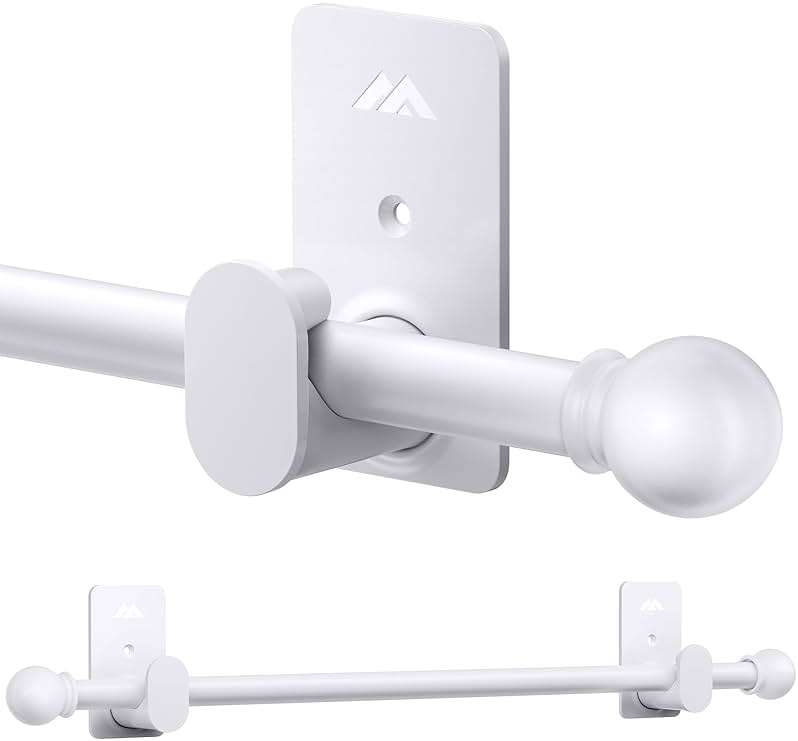 ZNONOX Curtain Rods No Drilling for Windows 30 to 45 Inches,5/8 Inch Diameter No Drill Curtain Rod Set with 3M Adhesive Brackets, White - Image 1