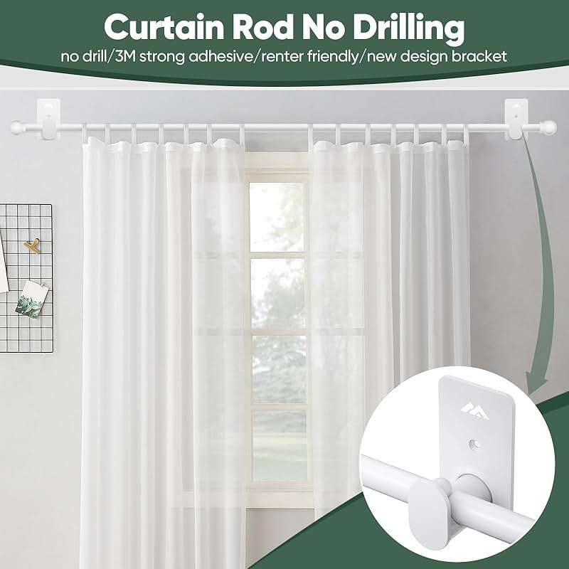 ZNONOX Curtain Rods No Drilling for Windows 30 to 45 Inches,5/8 Inch Diameter No Drill Curtain Rod Set with 3M Adhesive Brackets, White - Image 2